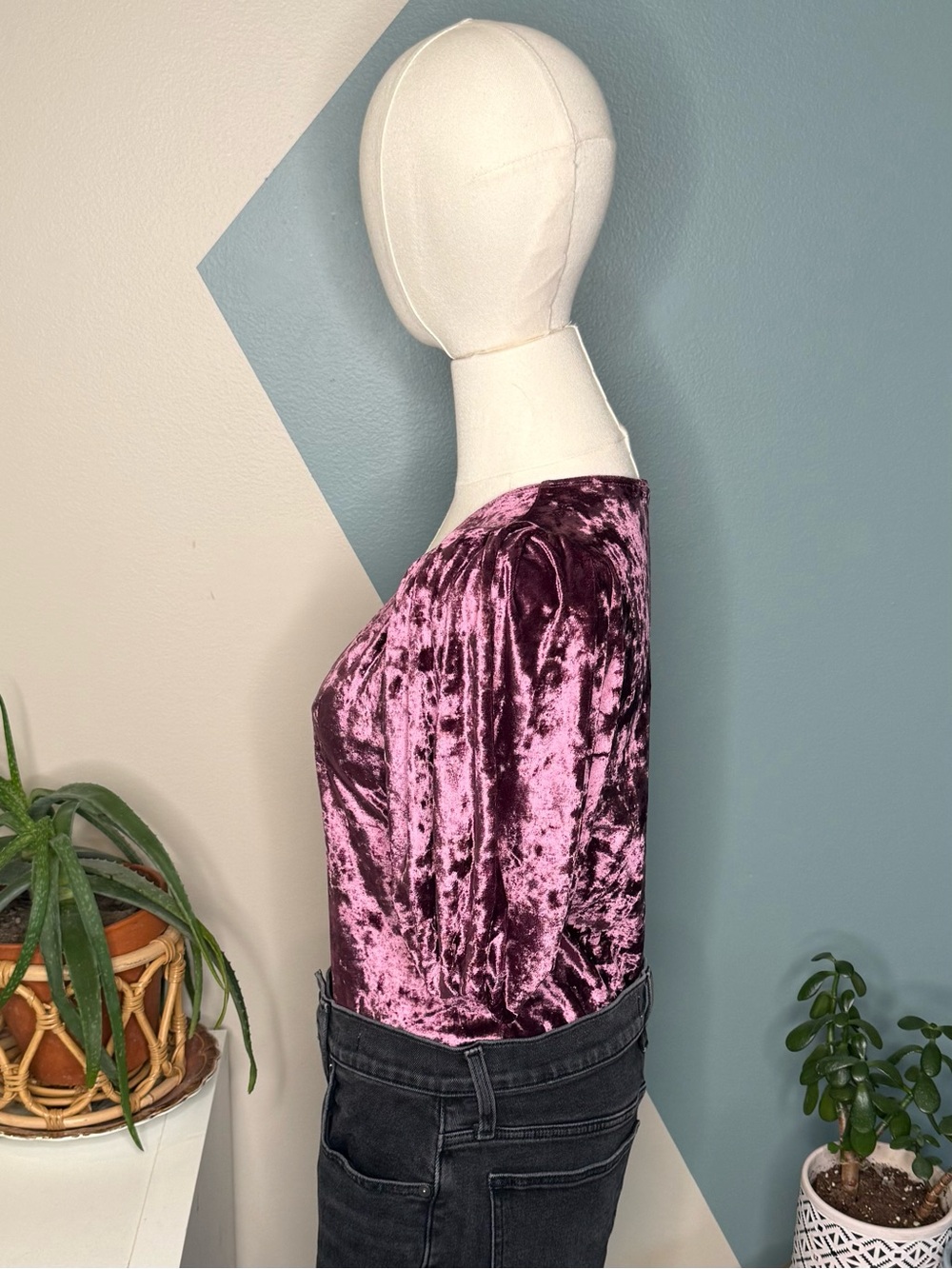 Free People Mauve Velvet Puff Sleeve Bodysuit Boho Glam Festival Party Medium - Picture 3 of 10